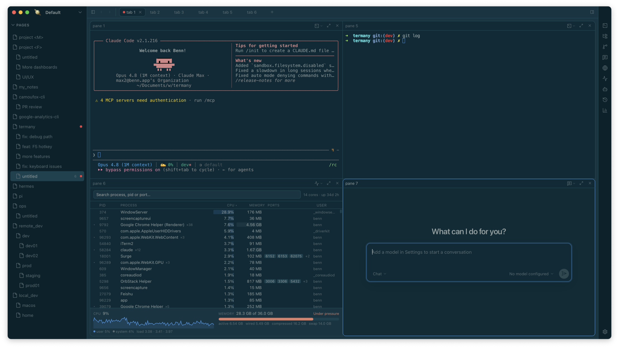 Sessions: Working, done, and needs-attention sessions stay visible in one window.